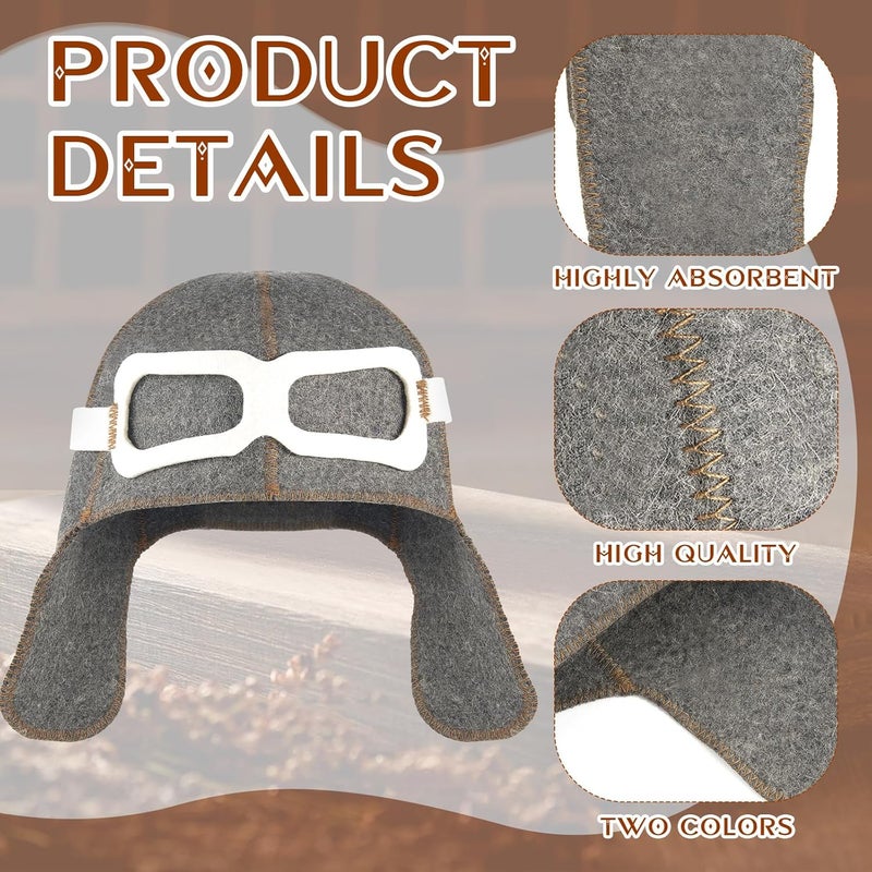جاجيلي 2 Pcs Pilot Sauna Hat Wool Sauna Hat for Men Banya Hat Sauna Cap Finnish Sauna Hat Felt Gray Color - Image 2