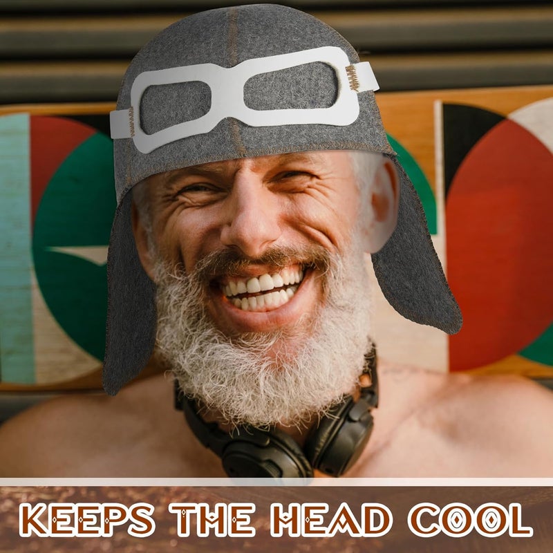 جاجيلي 2 Pcs Pilot Sauna Hat Wool Sauna Hat for Men Banya Hat Sauna Cap Finnish Sauna Hat Felt Gray Color - Image 5