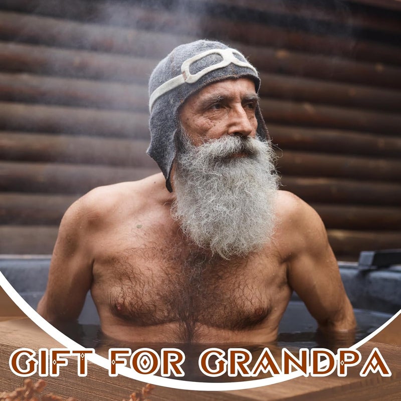 جاجيلي 2 Pcs Pilot Sauna Hat Wool Sauna Hat for Men Banya Hat Sauna Cap Finnish Sauna Hat Felt Gray Color - Image 3