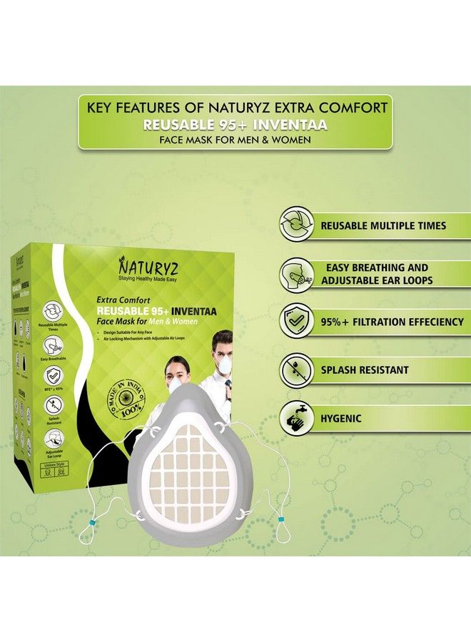 NATURYZ Extra Comfort Reusable 95+ Inventaa Face Mask For Men & Women With 5 Extra Replaceable Filters (Pack Of 3)  - Image 5