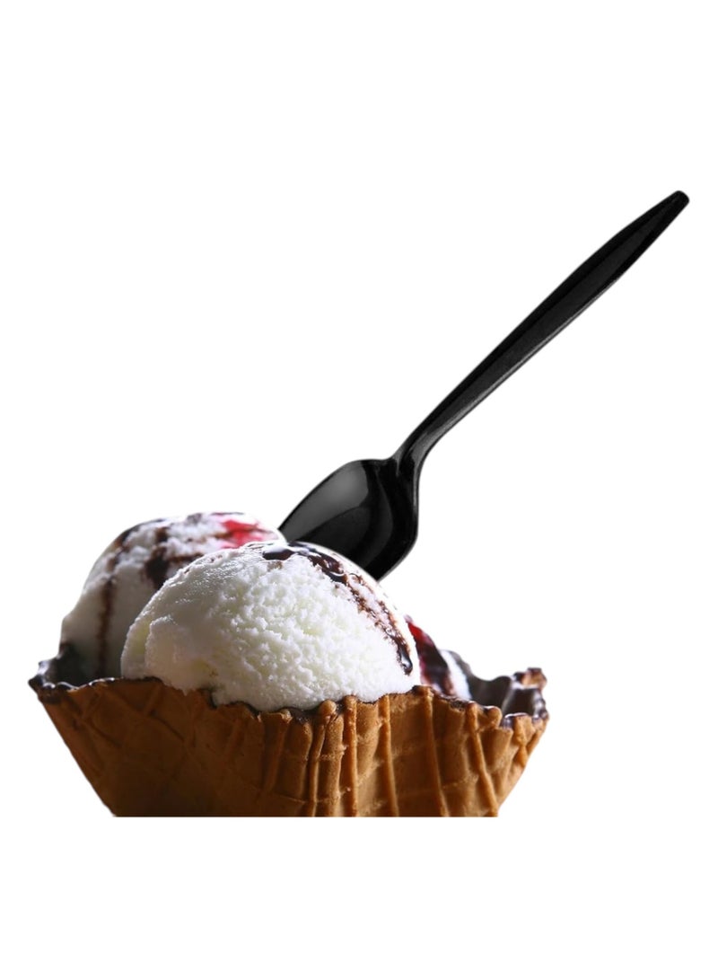 ملاعق بلاستيكية مغلفة بشكل فردي 1000 قطعة ملاعق سوداء ثقيلة الوزن للاستعمال مرة واحدة ملاعق بلاستيكية سوداء قوية ومتينة للشواء والحفلات والمكتب والمطاعم وجميع المناسبات - Image 2