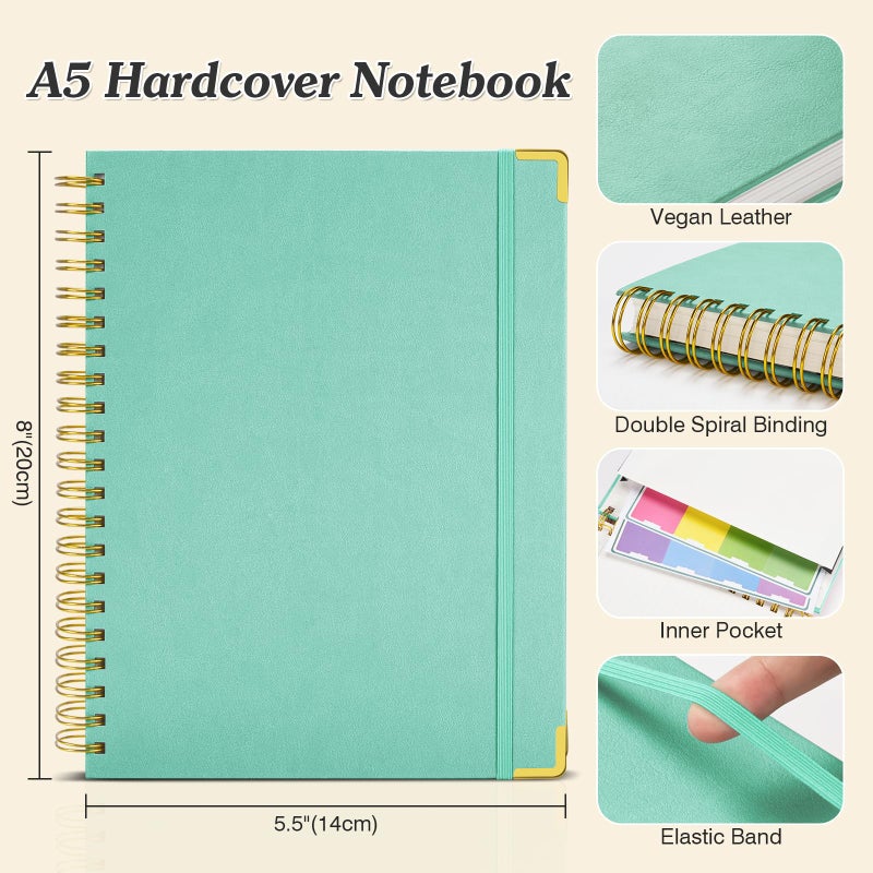 OMEYA Spiral Notebook, 300 Numbered Pages Notebooks College Ruled with Contens, 100GSM Thick Journal for Women Men, Hardcover Leather Lined Journal for Writing, Large A5 Journaling Notebooks for Work School - Image 5