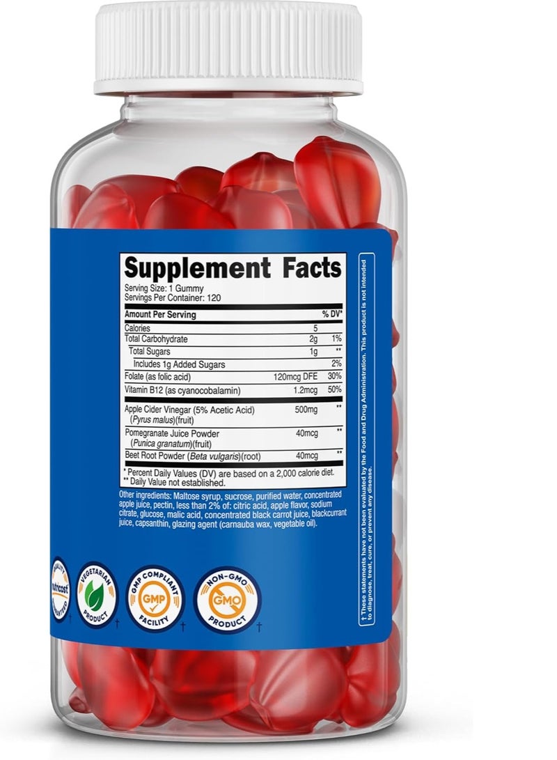 خل التفاح ٥٠٠ ملغ، ١٢٠ علكة بنكهة التفاح، تكفي لمدة ٤ أشهر - Image 3