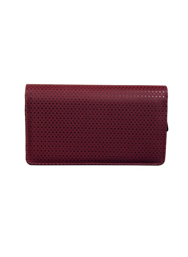 سوكشكرافت حامل دفتر شيكات متعدد من Sukeshcraft | مصنوع من مادة البولي يوريثين الأصلية، ويتسع لما يصل إلى 8 دفاتر شيكات، وخطاف مفاتيح الخزانة، وفتحتان للصور، وفتحة واحدة لبطاقة Pin-Sim، و13 فتحة لبطاقة الائتمان/الخصم مع سحاب مطابق (مادة البولي يوريثين -Redwine) - Image 2