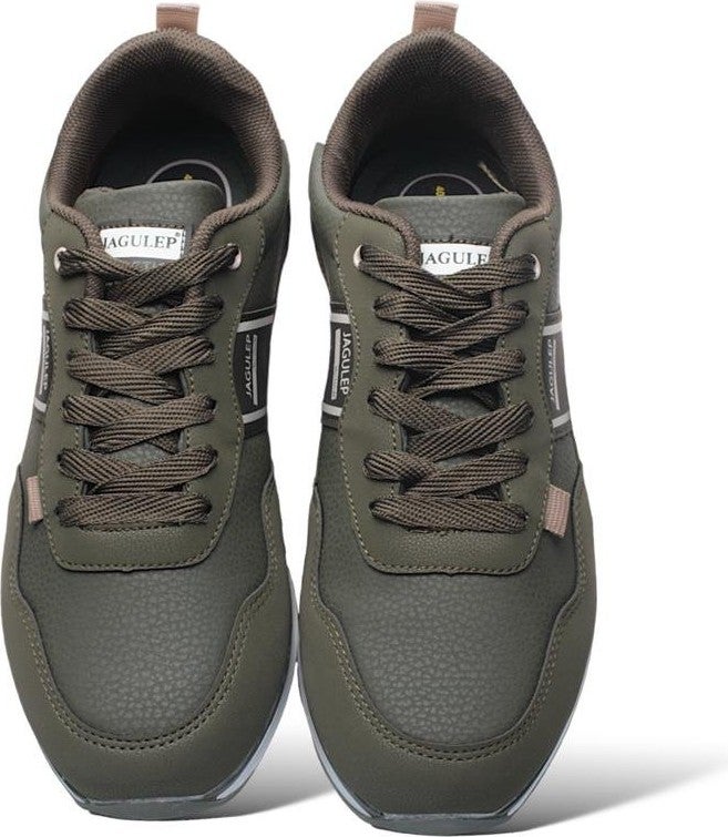 Liger Men's Leather Laced Casual Sneakers Khaki - Beige  - Image 5