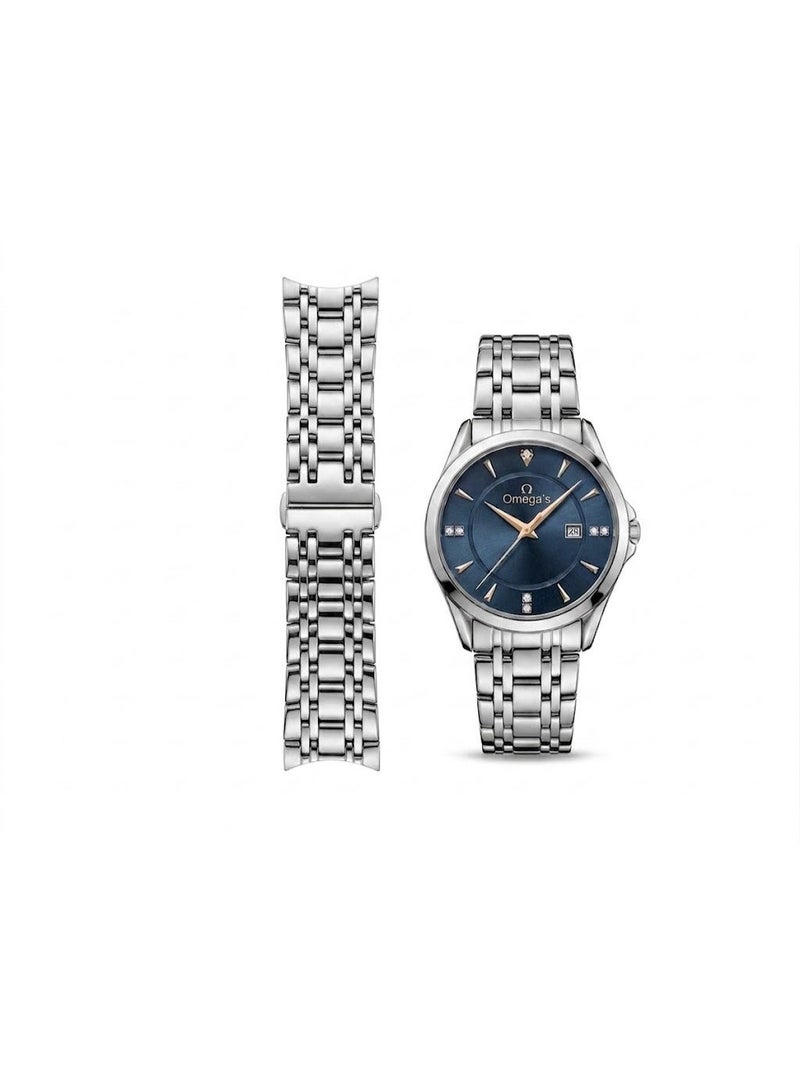 Omega's ساعة أوميغا دي فيل بريستيج للرجال - مينا أزرق بقطع ألماس - Image 1