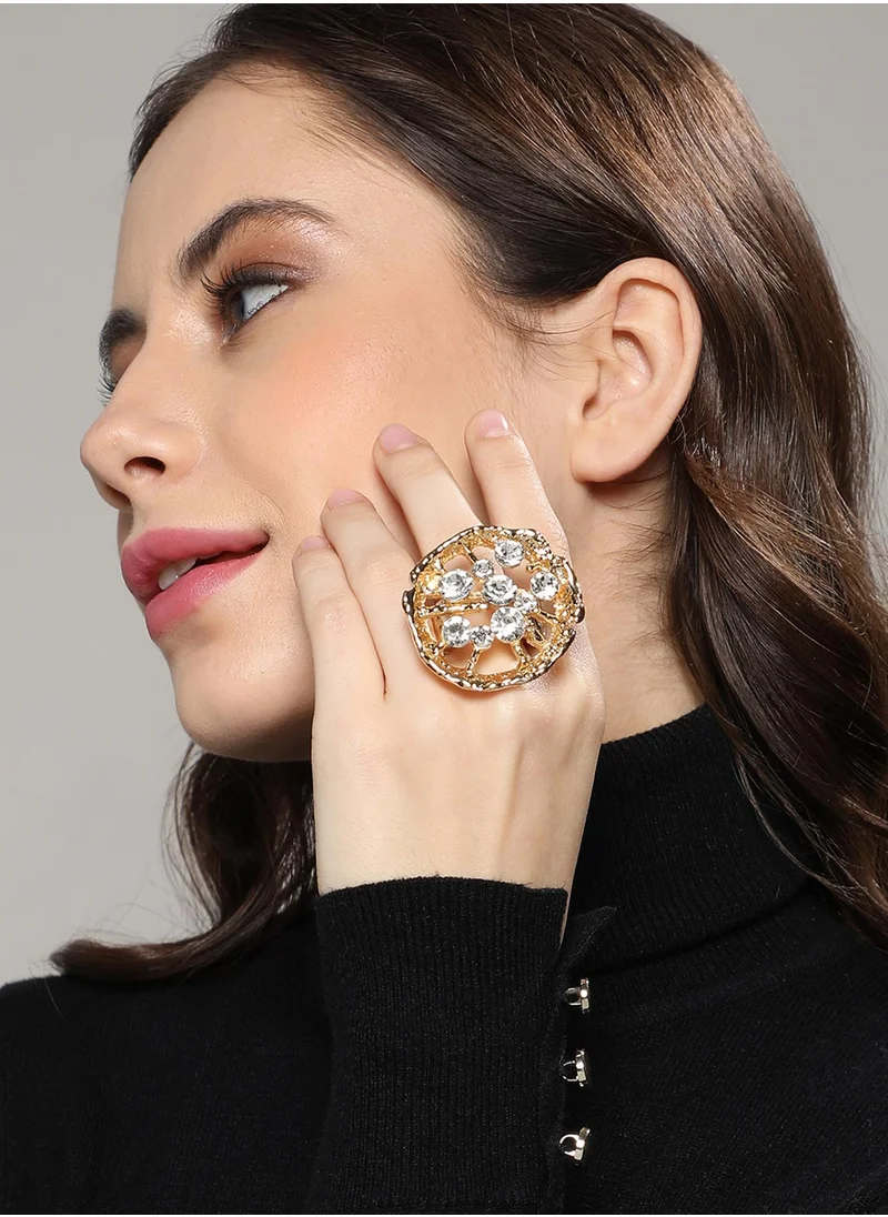 SOHI Crystal Vines Statement Ring