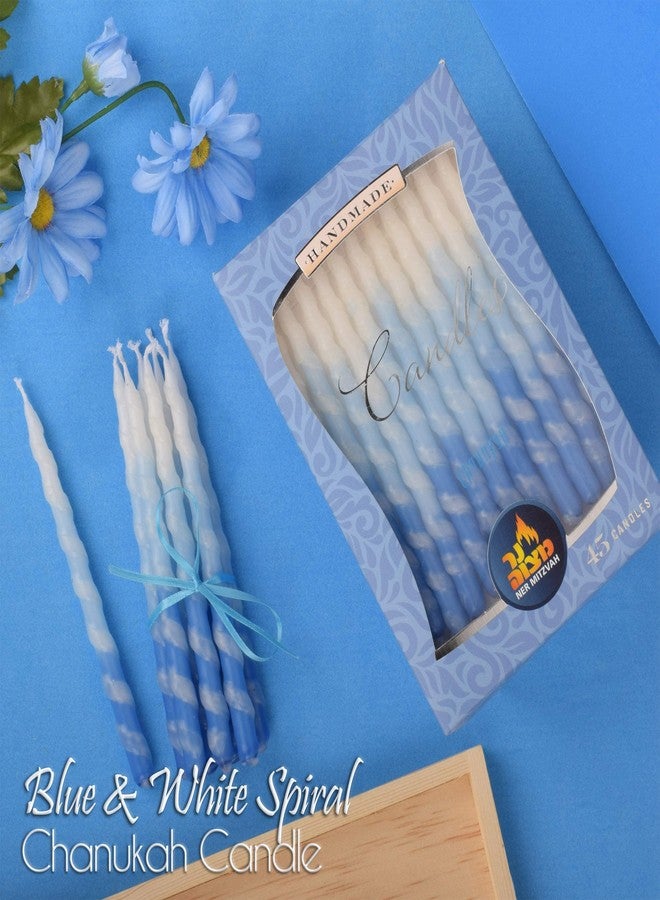 Ner Mitzvah Hanukkah Candles, Blue and White Spiral Dripless Chanukah Candle, Premium Quality Wax, 45 Candles for All 8 Nights - Image 3