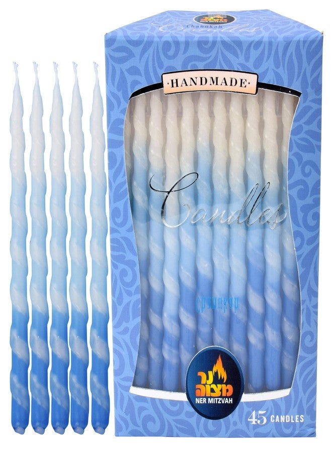 Ner Mitzvah Hanukkah Candles, Blue and White Spiral Dripless Chanukah Candle, Premium Quality Wax, 45 Candles for All 8 Nights - Image 1