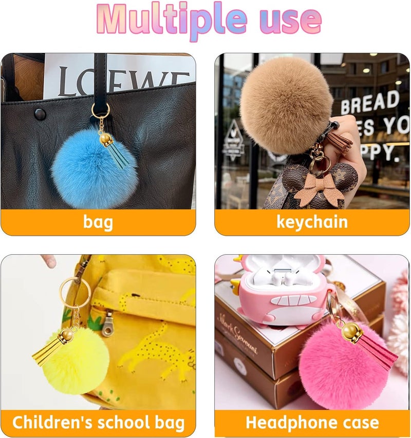 48 large batch wool ball keychains, fluffy design, soft and fluffy, faux leather, tassel accessories and keychains, suitable for women and girls, gold hanging buckle, 2.4 inches - Image 3