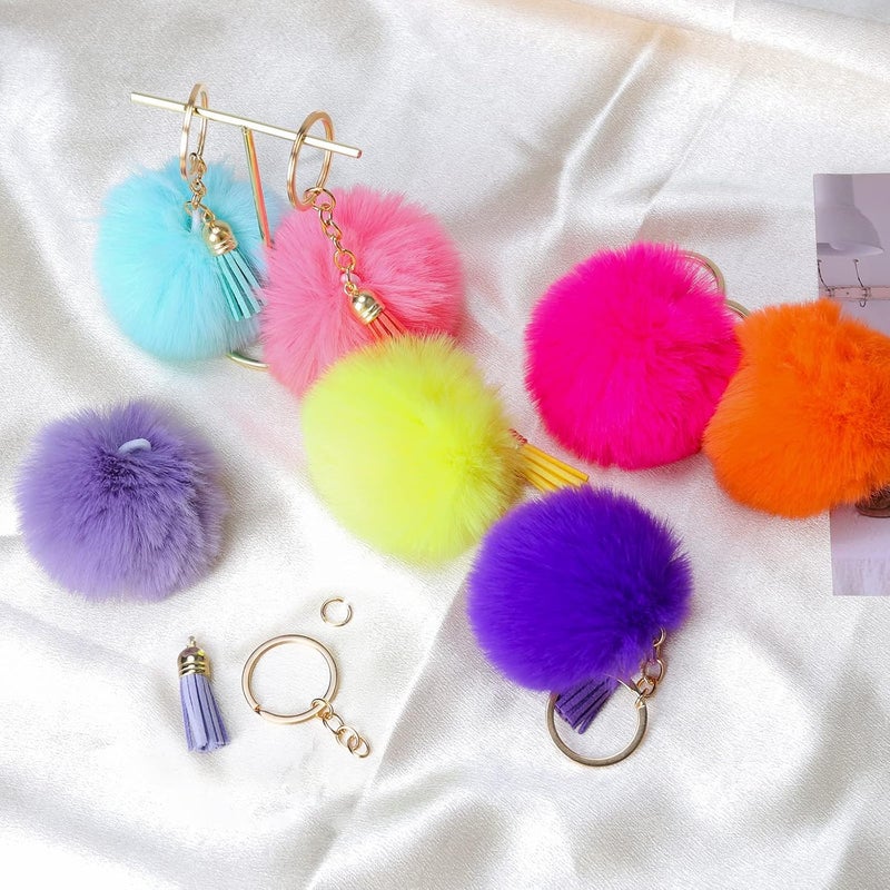 48 large batch wool ball keychains, fluffy design, soft and fluffy, faux leather, tassel accessories and keychains, suitable for women and girls, gold hanging buckle, 2.4 inches - Image 4