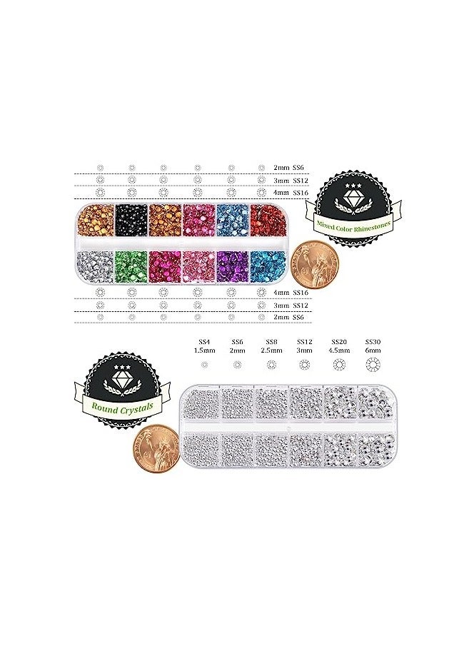 أوريتي حزمتين من حجر الراين مسطح 4520 قطعة ملونة فن الأظافر حجر الراين مسطح كريستال ملون + حجر الراين الأبيض الشفاف مع قلم رصاص وملقط لفن الأظافر والديكور - Image 3