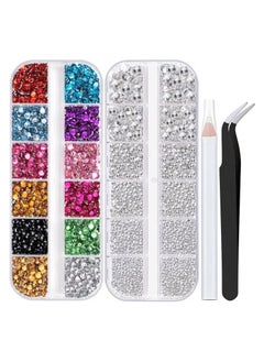 ORiTi Two Packs of Flatback Rhinestones 4520 Pcs Colorful Nail Art Rhinestones Flatback Crystal Colorful+Transparent White Rhinestone with Picker Pencil and Tweezer For Nail Art and Decoration  - Image 5