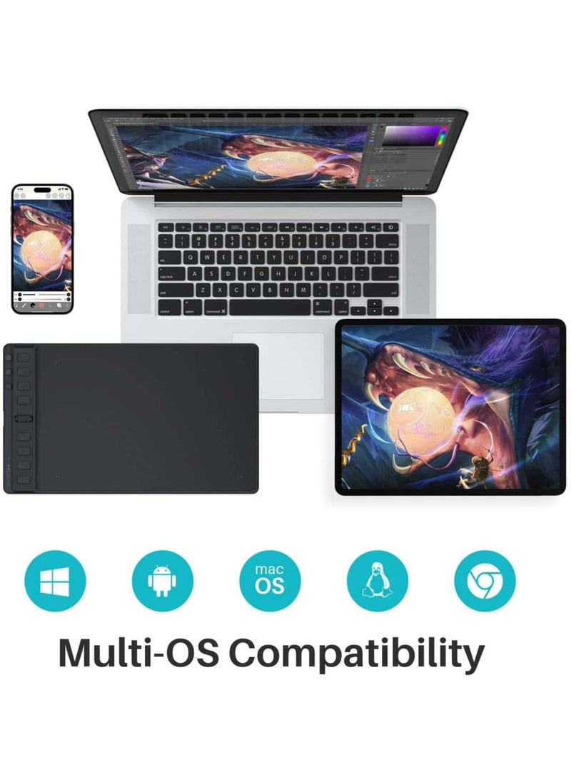 HUION - Inspiroy 2 Medium Drawing Tablet with Scroll Wheel 3-Set 8 Customized Keys Battery-Free Stylus for Digital Art, Design, Sketch, 9x5inch Graphics Tablet Works with Mac, PC & Mobile, Black - Image 1