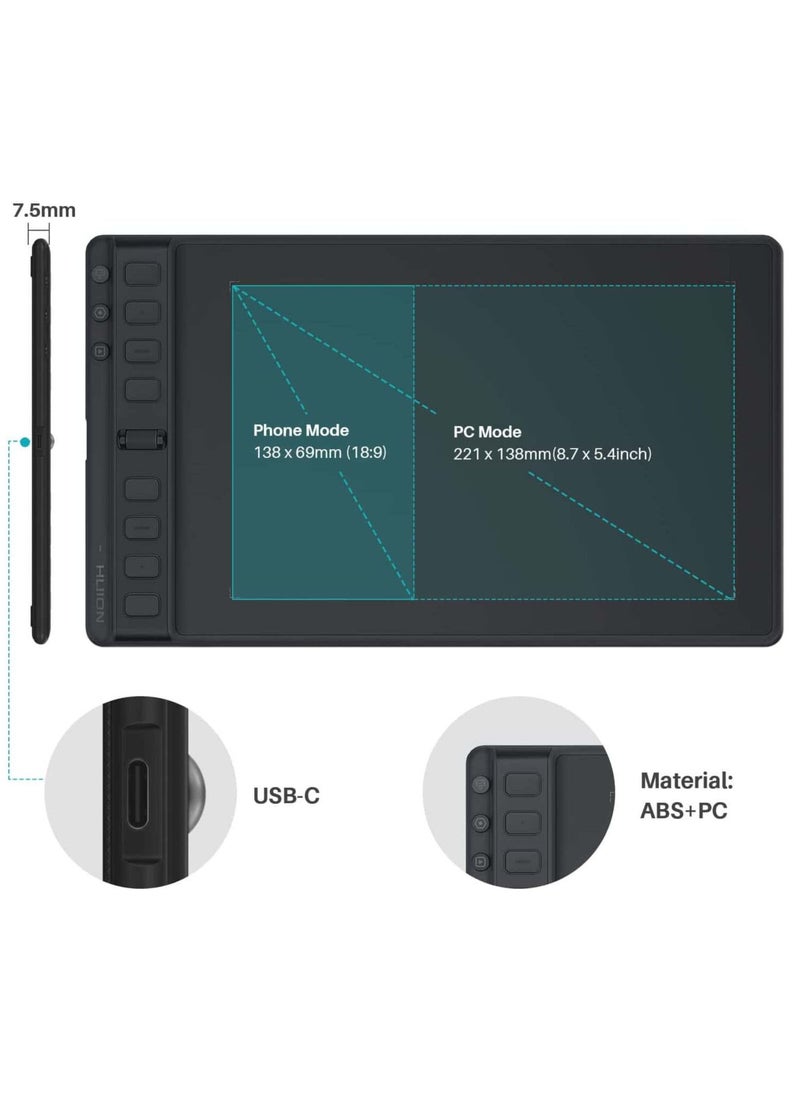 HUION - Inspiroy 2 Medium Drawing Tablet with Scroll Wheel 3-Set 8 Customized Keys Battery-Free Stylus for Digital Art, Design, Sketch, 9x5inch Graphics Tablet Works with Mac, PC & Mobile, Black - Image 1