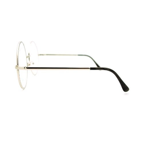 PASTL Super Oversized Round Circle Frame Clear Lens Glasses Silver - Image 5