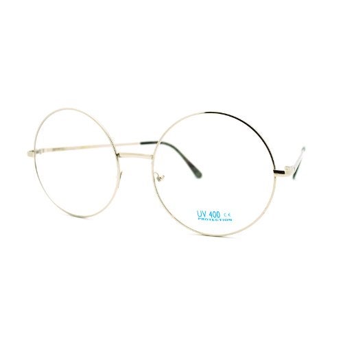 PASTL Super Oversized Round Circle Frame Clear Lens Glasses Silver - Image 1