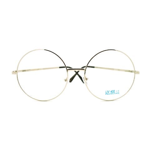 PASTL Super Oversized Round Circle Frame Clear Lens Glasses Silver - Image 2