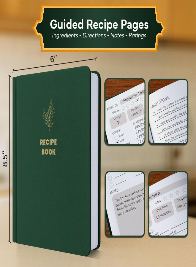 Only Zest Blank Recipe Book to Write in Your Own Recipes, Personal DIY Recipe Notebook with Waterproof Hardcover, Cookbook Journal for Family Favorites, Meal Planning, Keepsake Cooking, Green - Image 3