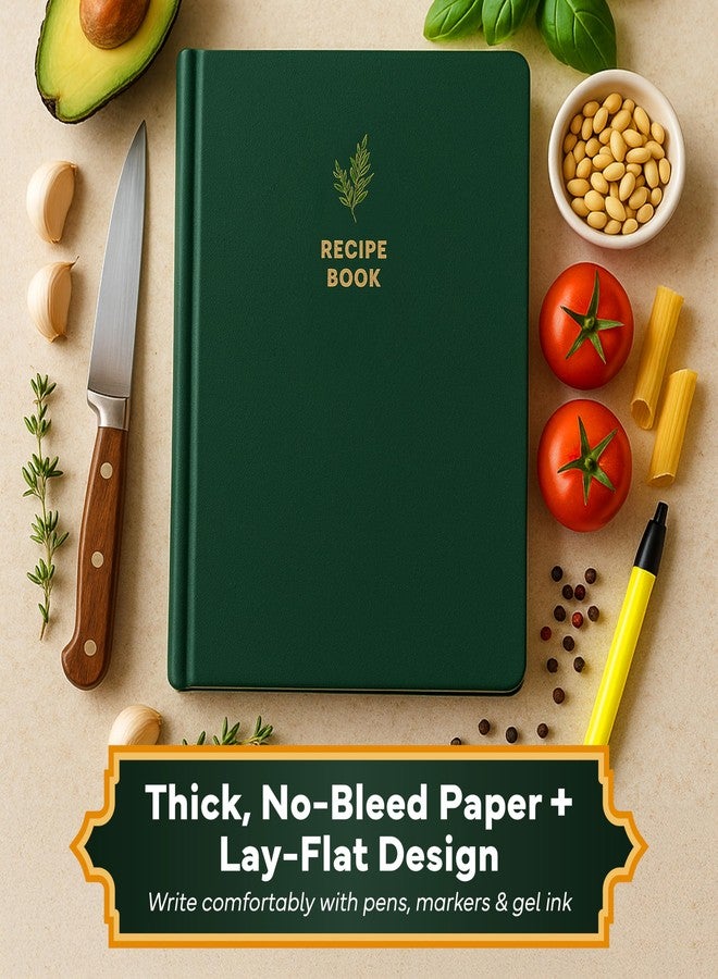 Only Zest Blank Recipe Book to Write in Your Own Recipes, Personal DIY Recipe Notebook with Waterproof Hardcover, Cookbook Journal for Family Favorites, Meal Planning, Keepsake Cooking, Green - Image 2