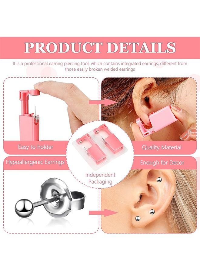 4 Pcs Disposable Self Gun Ear Nose Piercing Kit, No Pain Portable Piercing Kit with Stainless Steel Pierced Earrings, Diamond Earring Studs (Pink) - Image 3