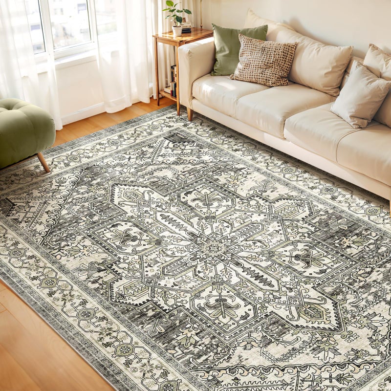 WITSHOCK Living Room Area Rugs 8x10 Washable Rug Boho Soft NonSlip Low Pile Stain Resistant Foldable Carpet for Bedroom Playroom Dining Room Office Kitchen Farmhouse Home Decor RugBrownLvory