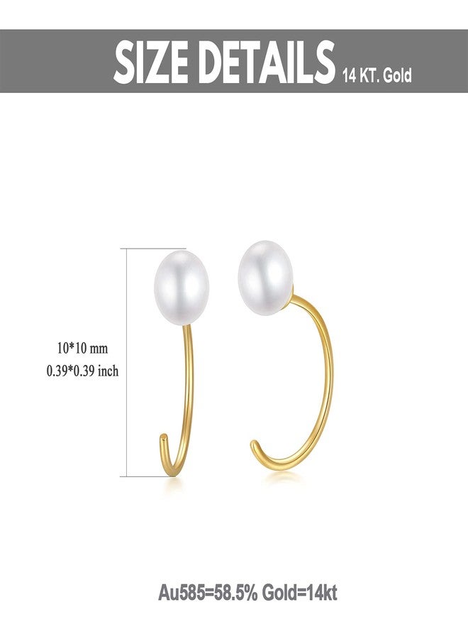 SISGEM 14K Yellow Gold Half Hoops Pearl Earrings for Women, Delicate Gold Freshwater Pearl Cuff Wrap Piercing Hoop Studs Earrings Hypoallergenic Ear Jacket Jewelry for Mom, Wife 10MM (Freshwater Pearl) - Image 5