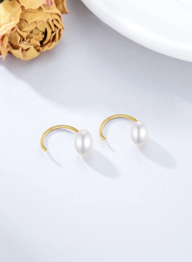 SISGEM 14K Yellow Gold Half Hoops Pearl Earrings for Women, Delicate Gold Freshwater Pearl Cuff Wrap Piercing Hoop Studs Earrings Hypoallergenic Ear Jacket Jewelry for Mom, Wife 10MM (Freshwater Pearl) - Image 4