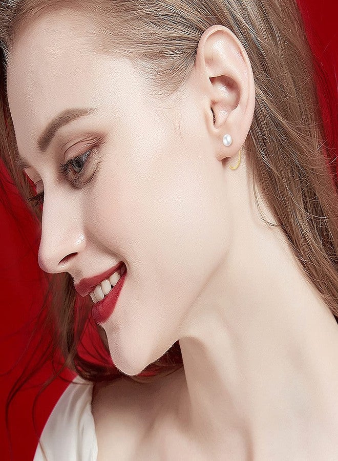 SISGEM 14K Yellow Gold Half Hoops Pearl Earrings for Women, Delicate Gold Freshwater Pearl Cuff Wrap Piercing Hoop Studs Earrings Hypoallergenic Ear Jacket Jewelry for Mom, Wife 10MM (Freshwater Pearl) - Image 2