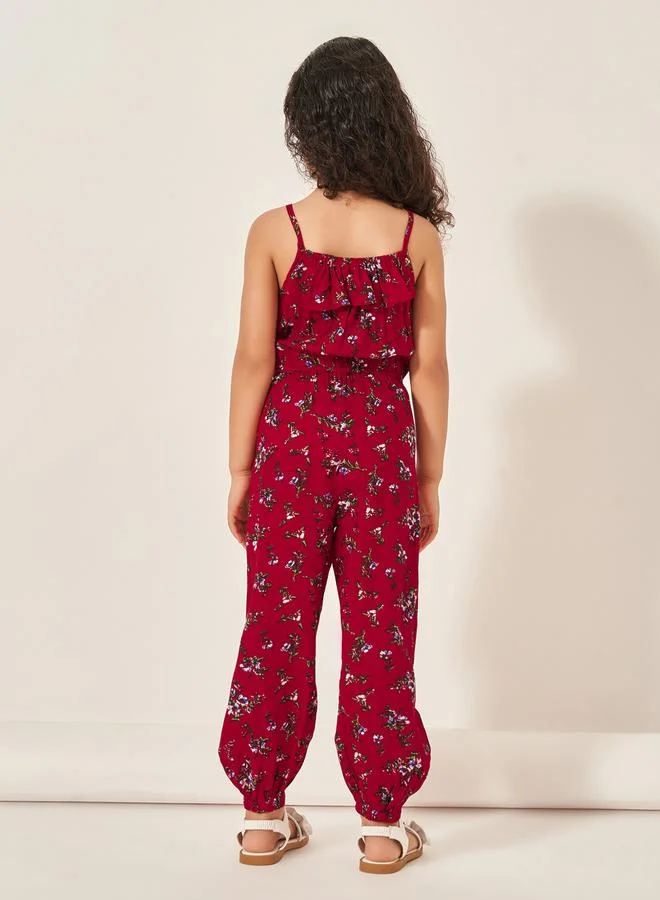 ستايلي All-Over Print Strappy Ruched Waist Jumpsuit