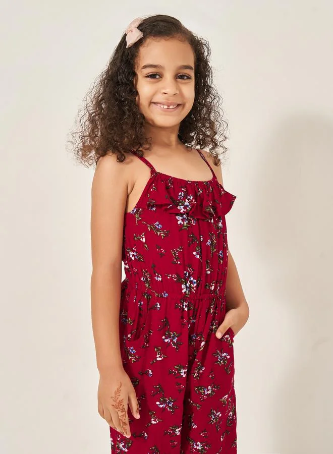 ستايلي All-Over Print Strappy Ruched Waist Jumpsuit