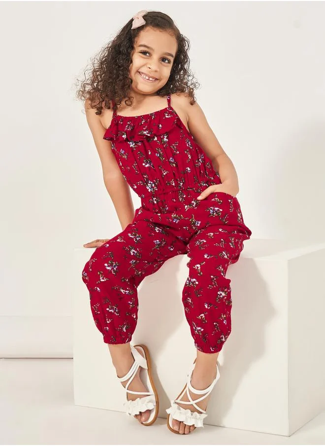 Styli All-Over Print Strappy Ruched Waist Jumpsuit