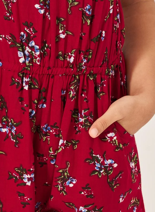 ستايلي All-Over Print Strappy Ruched Waist Jumpsuit