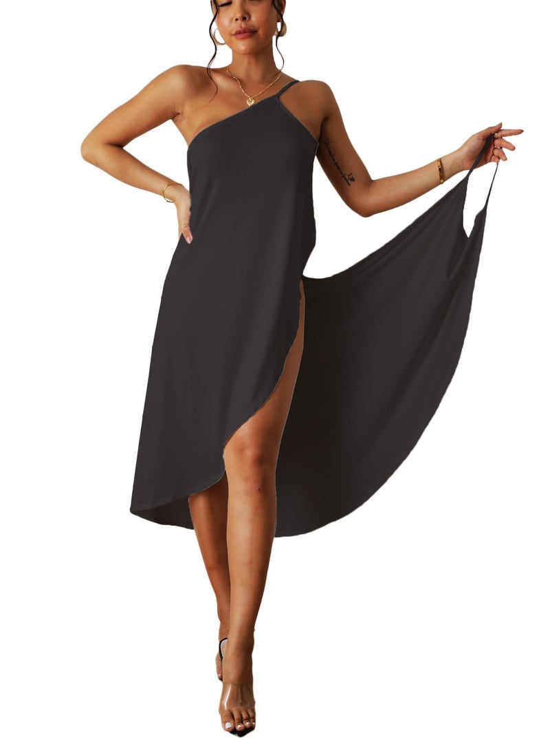 Womens Beach Dress Bikini Cover Up Spaghetti Strap Backless Swimwear（Dark gray） - Image 1