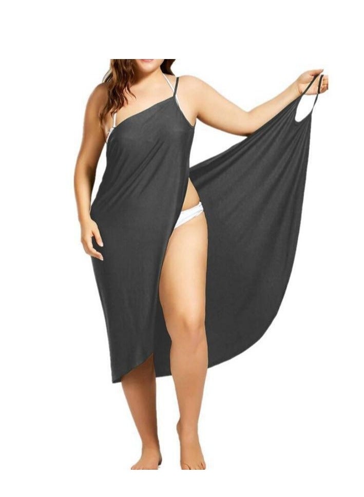 Womens Beach Dress Bikini Cover Up Spaghetti Strap Backless Swimwear（Dark gray） - Image 2