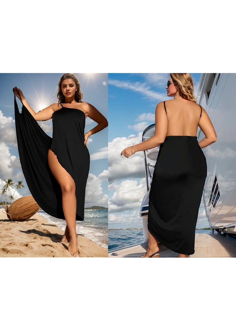 Womens Beach Dress Bikini Cover Up Spaghetti Strap Backless Swimwear（Dark gray） - Image 4