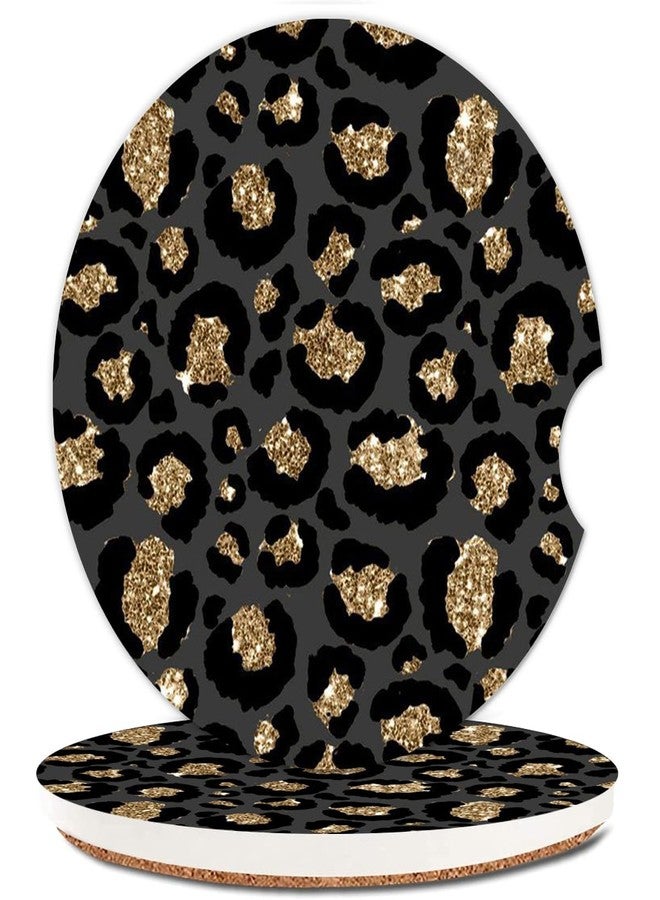 ZHIZHEND Ceramic Cup Holders Car Coasters for Women/Men,Luxury Absorbent Drink Cup Car Holder Coasters with A Finger Notch 2.56" Pack of 2, Black Gold Leopard - Image 1