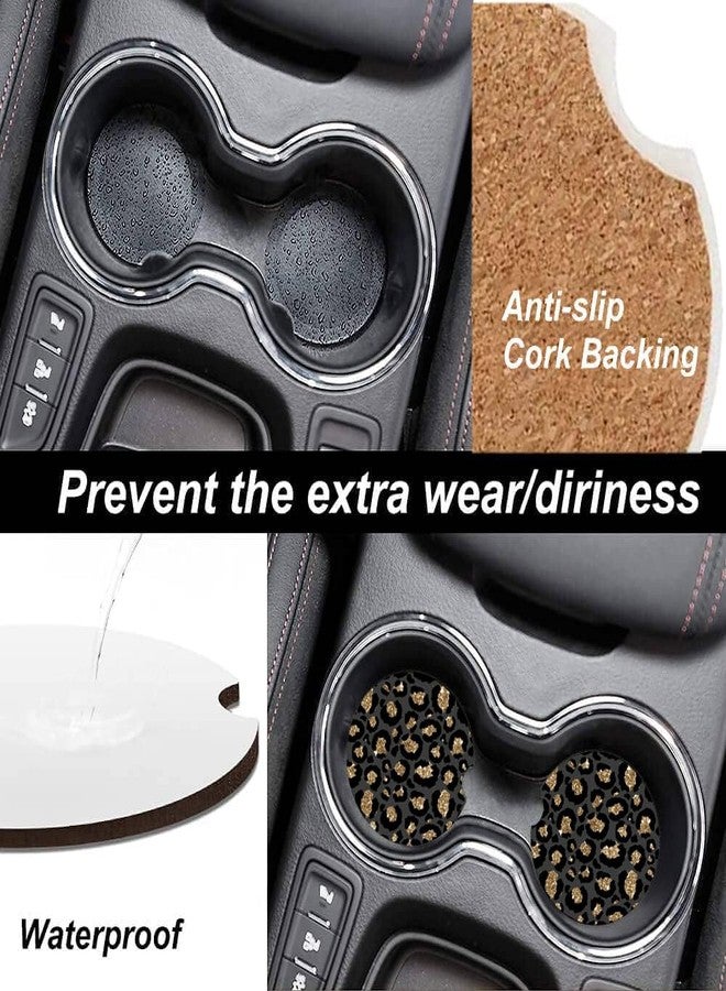 ZHIZHEND Ceramic Cup Holders Car Coasters for Women/Men,Luxury Absorbent Drink Cup Car Holder Coasters with A Finger Notch 2.56" Pack of 2, Black Gold Leopard - Image 2