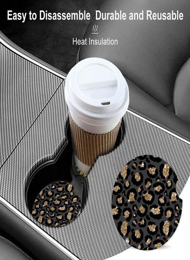 ZHIZHEND Ceramic Cup Holders Car Coasters for Women/Men,Luxury Absorbent Drink Cup Car Holder Coasters with A Finger Notch 2.56" Pack of 2, Black Gold Leopard - Image 3