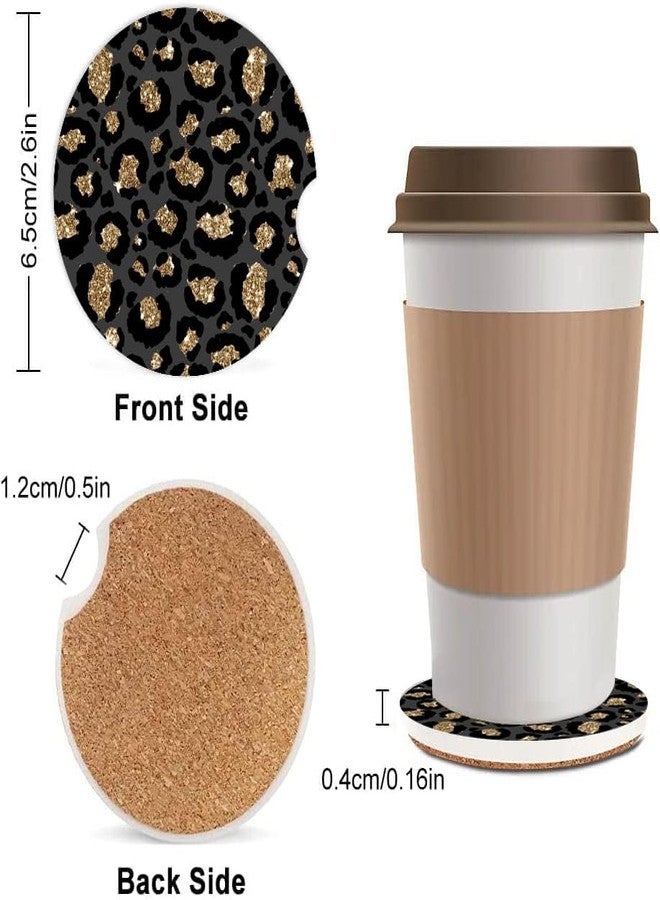 ZHIZHEND Ceramic Cup Holders Car Coasters for Women/Men,Luxury Absorbent Drink Cup Car Holder Coasters with A Finger Notch 2.56" Pack of 2, Black Gold Leopard - Image 4