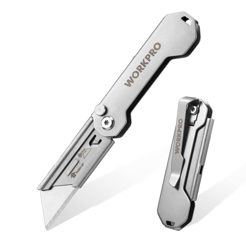 WORKPRO EDC Folding Utility Knife, Mini Box Cutter with Quick Open Axis Lock, Quick Change Blade Razor Knife, Foldable Small Pocket Knife with Belt Clip - Image 1