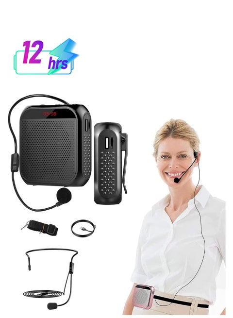 Voice Amplifier with Wired Microphone Headset, Portable Rechargeable PA System Speaker Personal Microphone Speech Amplifier, Loudspeaker for Teachers, Tour Guides/Coaches Metting/Yoga/Fitness (Black)