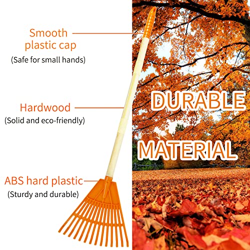 POMIKU Kids Rakes 4 Pieces 31 Heavy Duty Lawn Tool for Leaves Child Size Plastic Head  Wooden Handle Gardening Tools for Boys Girls Gifts Age 3 Year Old and Up - Image 5