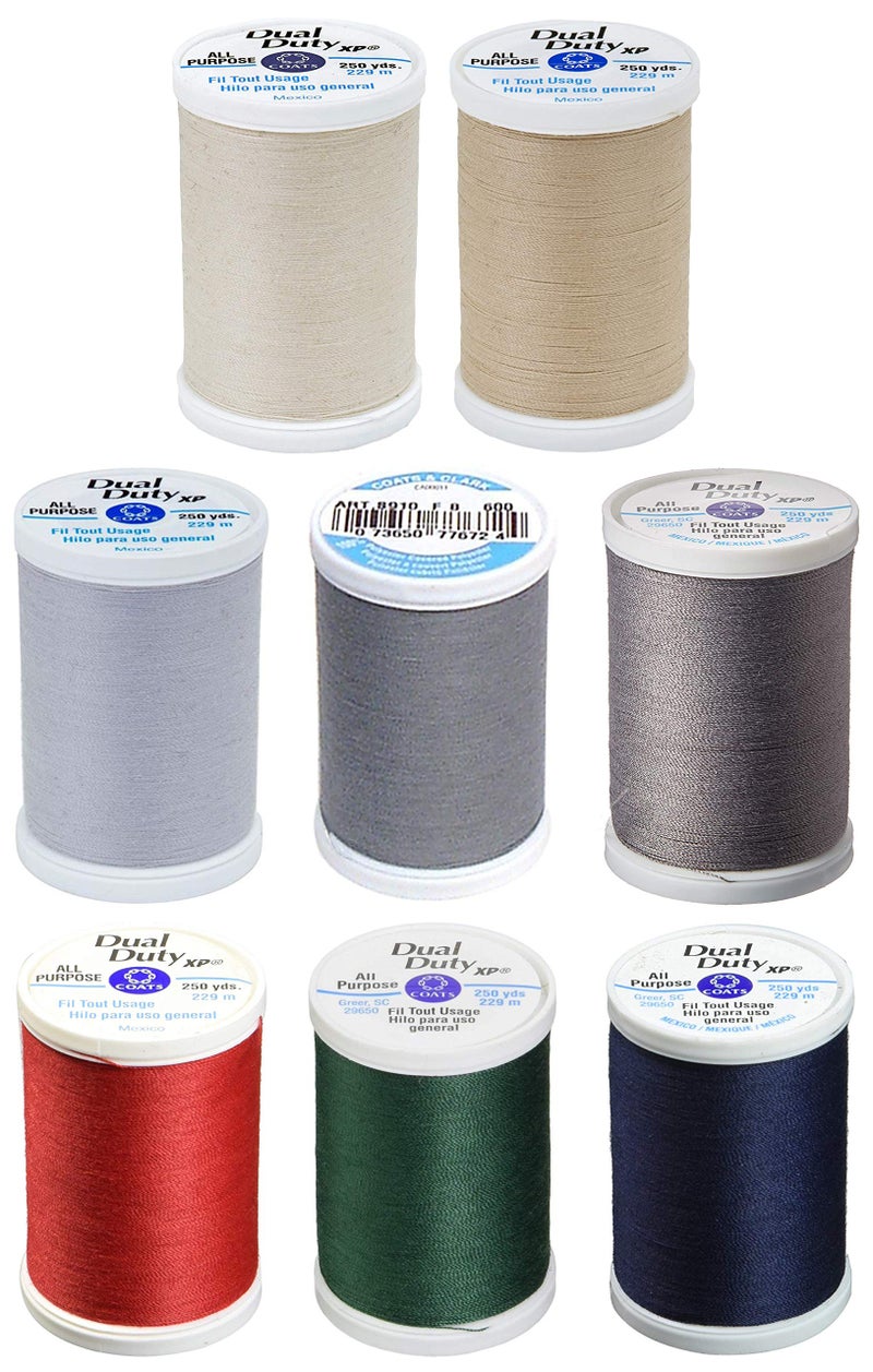 8 Color Bundle  Dual Duty XP General Purpose Thread 250yds Each  Natural  Buff  Dark Silver  Light Slate  Stone  Atomic Red  Hunter Green  Navy