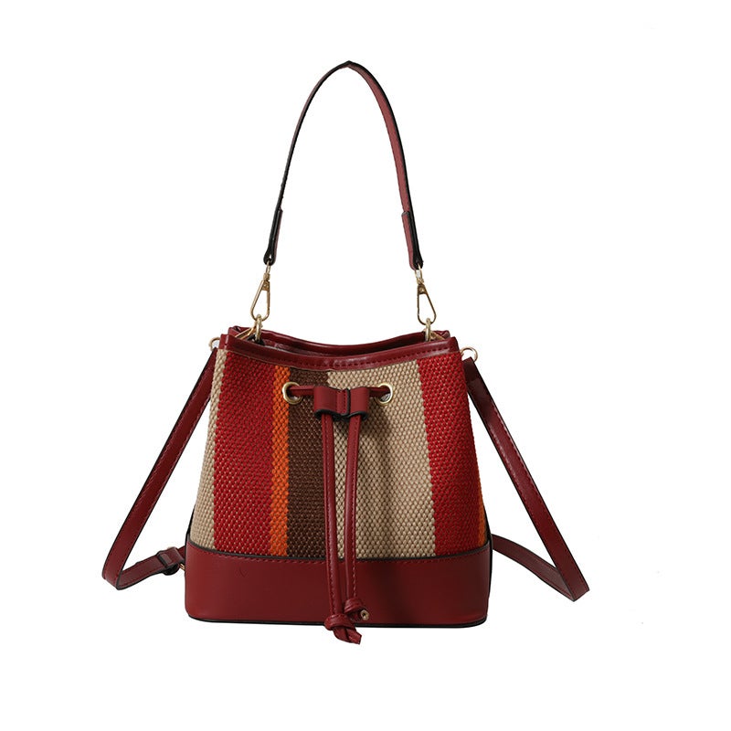 Striped Color-Blocked Bucket Bag For Women 2023 Japanese And Korean Fashion Niche Single Shoulder Crossbody Bucket Bag - Image 1