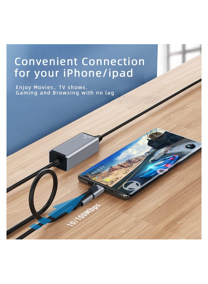 Captaintech Lightning to Ethernet Adapter for iPhone to RJ45 Ethernet LAN Network Adapter, Supports 100Mbps High-Speed Ethernet Network, Compatible with iPad/iPhone 13/12, Plug and Play - Image 4