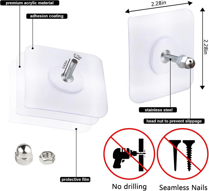 AIERSA 13 Pack Wall Hooks for Hanging,Screw Free Sticker for Mount Wall Shelf, 2 in 1 Reusable Adhesive Hooks Heavy Duty, Waterproof Rustproof and Oilproof for Kitchen, Bathroom, Home, Office(16mm) - Image 3