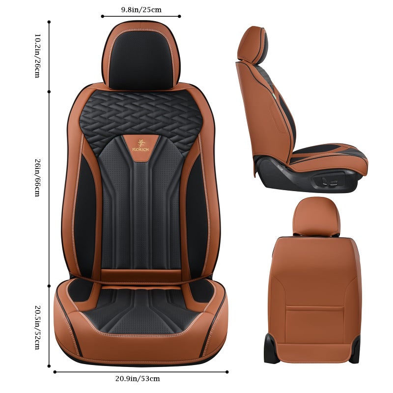 FLORICH Leather Seat Covers, Seat Covers Full Set, Car Seat Protectors 5 Seats,Automotive Seat Covers Fit for Most Cars Trucks-Brown&Black - Image 3