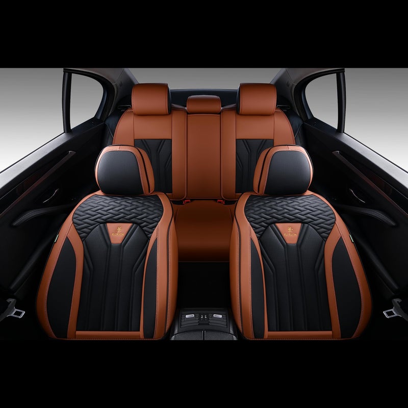 FLORICH Leather Seat Covers, Seat Covers Full Set, Car Seat Protectors 5 Seats,Automotive Seat Covers Fit for Most Cars Trucks-Brown&Black - Image 5