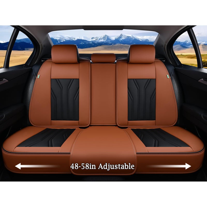 FLORICH Leather Seat Covers, Seat Covers Full Set, Car Seat Protectors 5 Seats,Automotive Seat Covers Fit for Most Cars Trucks-Brown&Black - Image 4